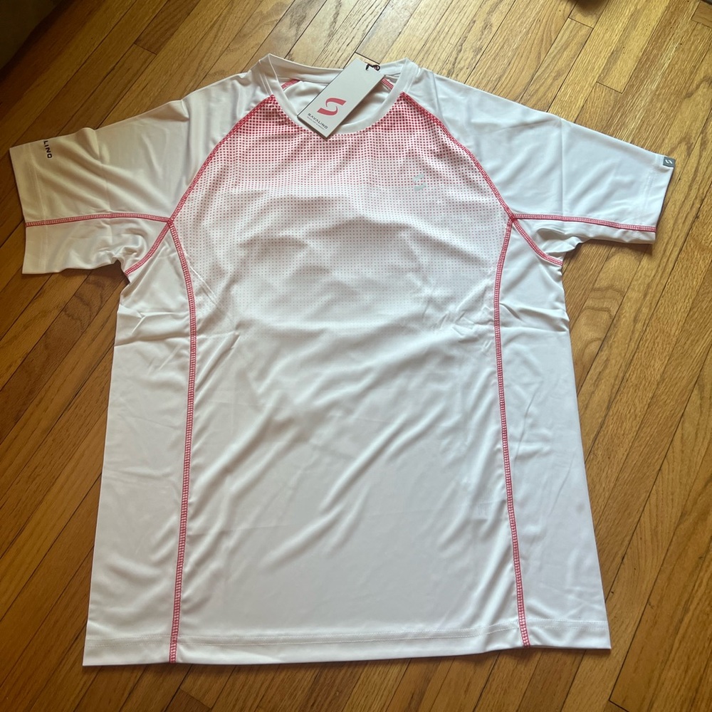 Savalino bowling mens XL dry fit red and white shirt new with tags